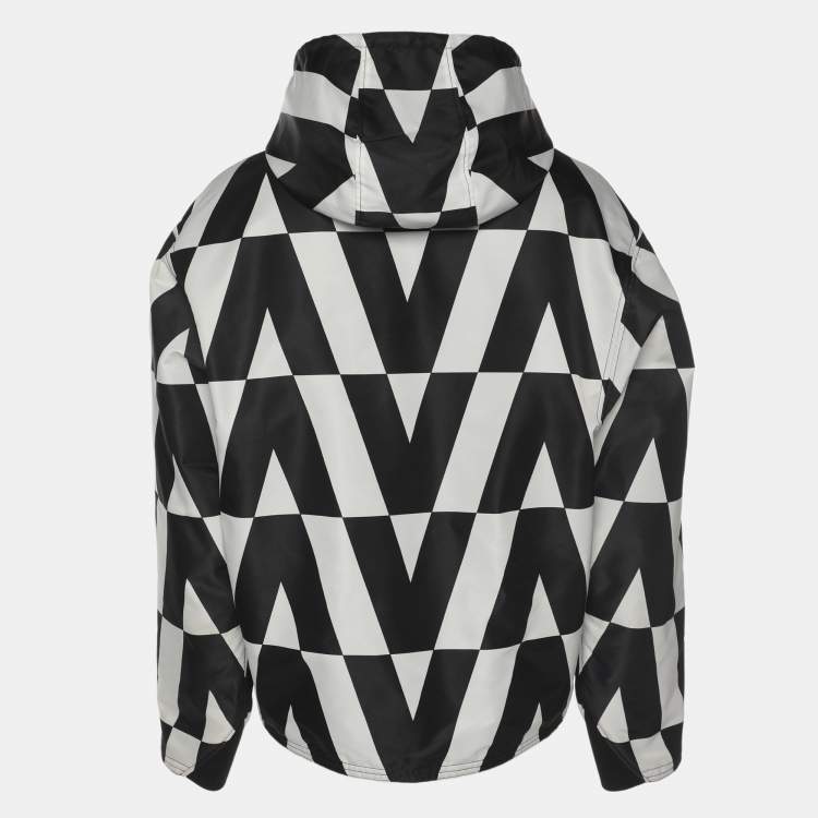 Pre Owned Valentino Black/White Monochrome Nylon V Logo Hoodie Jacket S