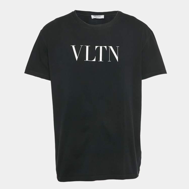 مملوكة مسبقًا Valentino Black Logo Print Cotton T-Shirt XL 