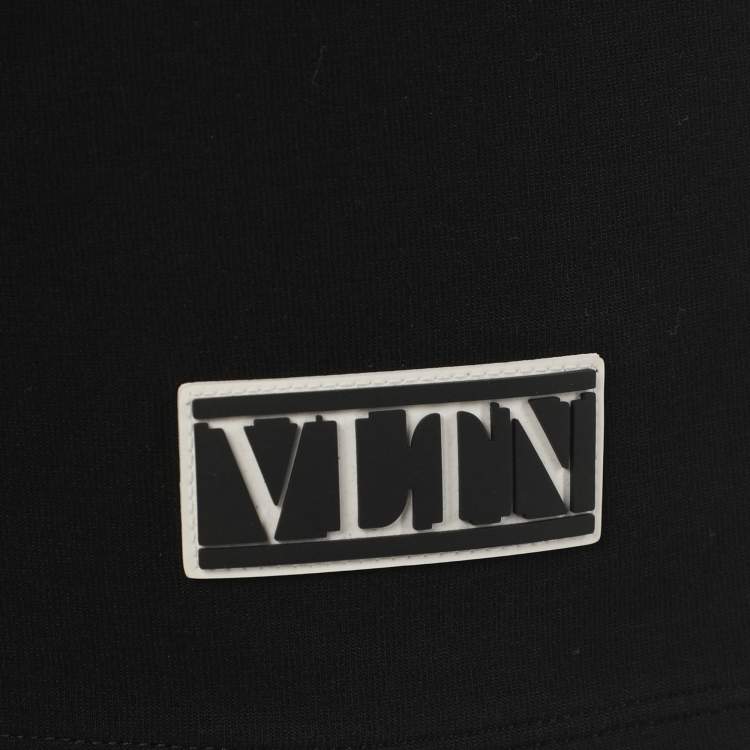 Pre Owned Valentino Black Logo Applique Cotton Shorts S