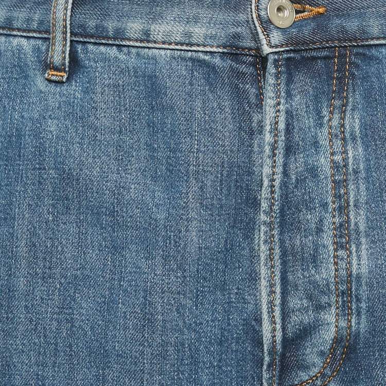 Pre Owned Valentino Blue V Detail Pocket Denim Shorts S/Waist 32"