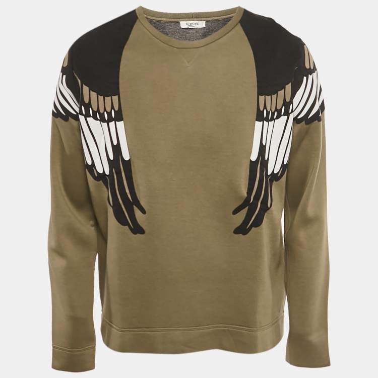 Pre Owned Valentino Green Eagle Applique Technical Jersey Sweatshirt L