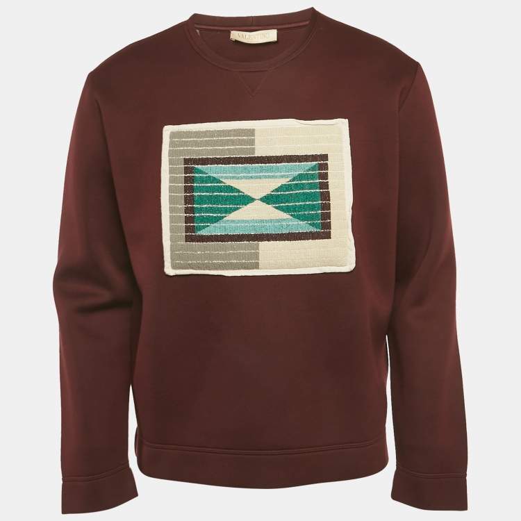 Pre Owned Valentino Burgundy Modal Knit Beaded Logo Detail Sweatshirt M