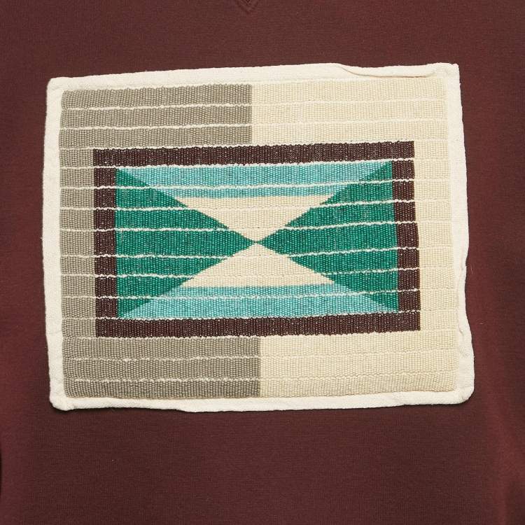 Pre Owned Valentino Burgundy Modal Knit Beaded Logo Detail Sweatshirt M