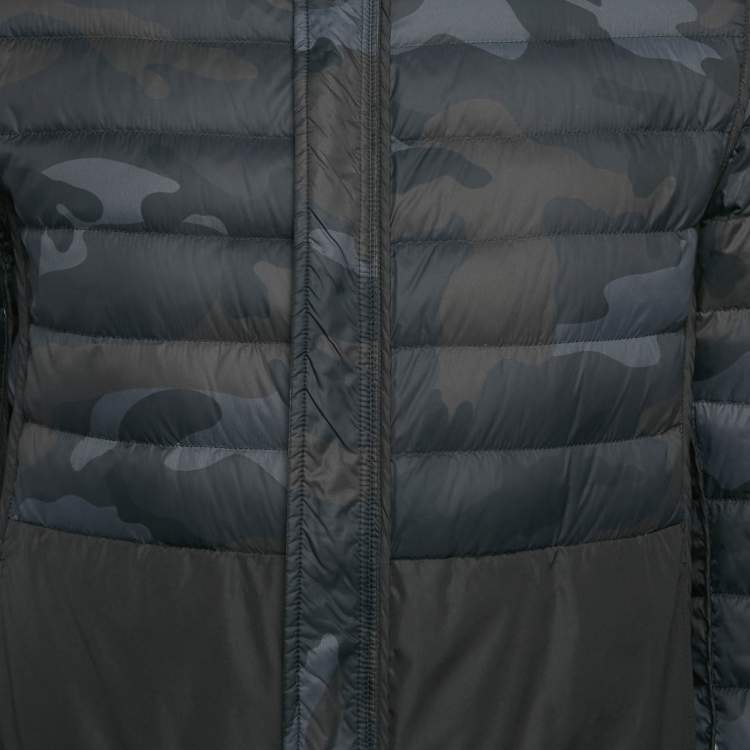 Pre Owned Valentino Green /Navy Blue Camouflage Print Synthetic Puffer Down Jacket S