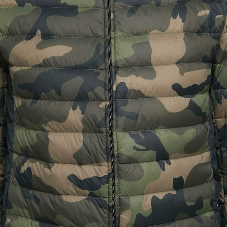 Pre Owned Valentino Green /Navy Blue Camouflage Print Synthetic Puffer Down Jacket S