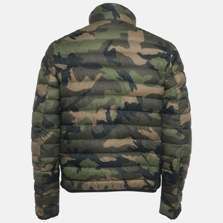 Pre Owned Valentino Green /Navy Blue Camouflage Print Synthetic Puffer Down Jacket S