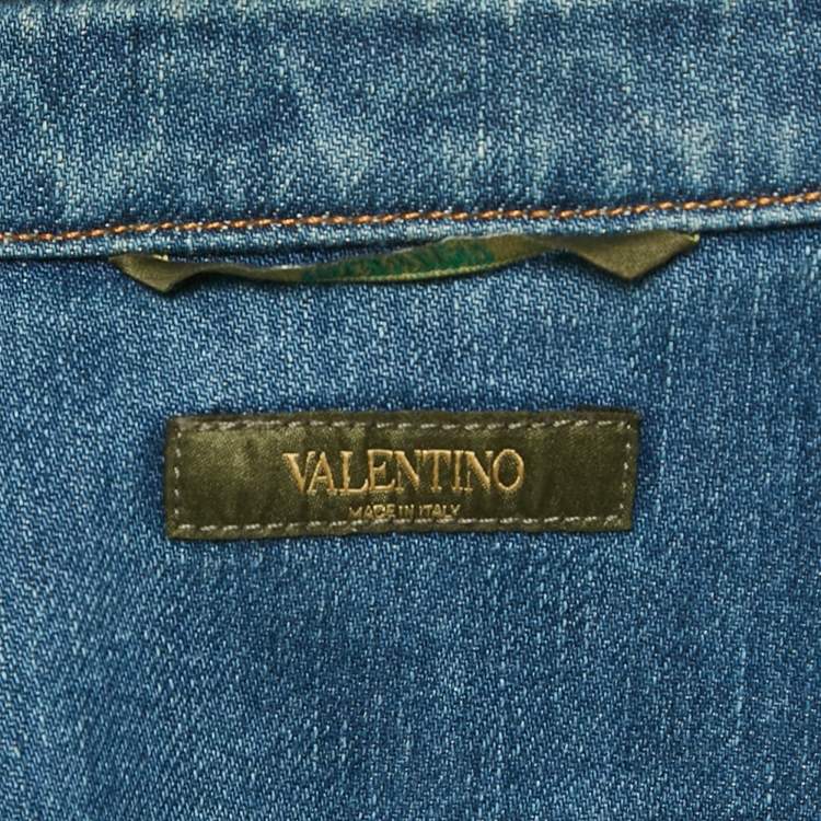 Pre Owned Valentino Blue Stars Print Denim Long Sleeve Shirt M