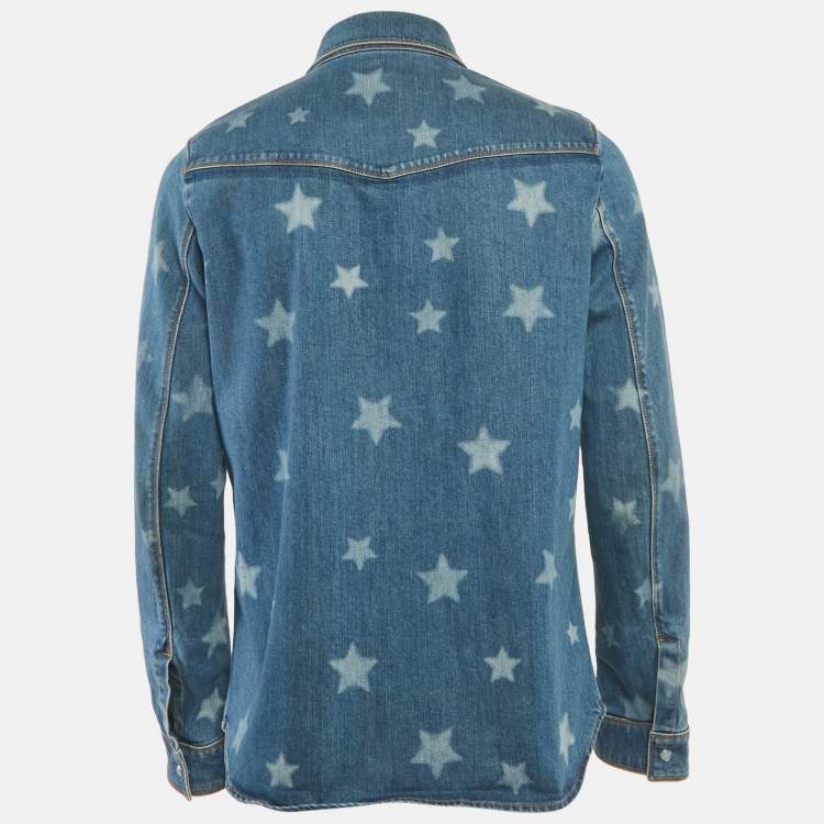 Pre Owned Valentino Blue Stars Print Denim Long Sleeve Shirt M