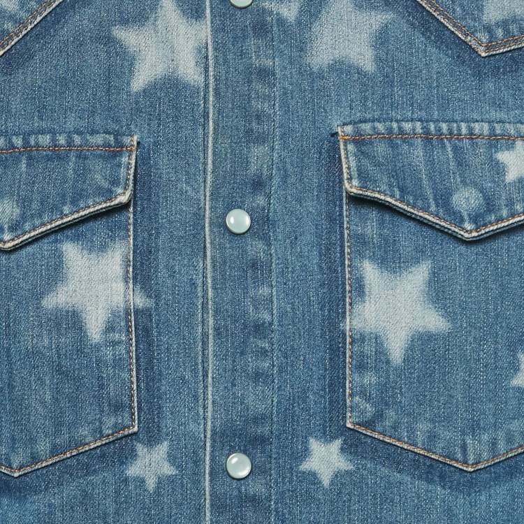 Pre Owned Valentino Blue Stars Print Denim Long Sleeve Shirt M