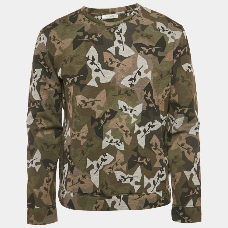 Pre Owned Valentino Green Camouflage Print Neoprene Sweatshirt M