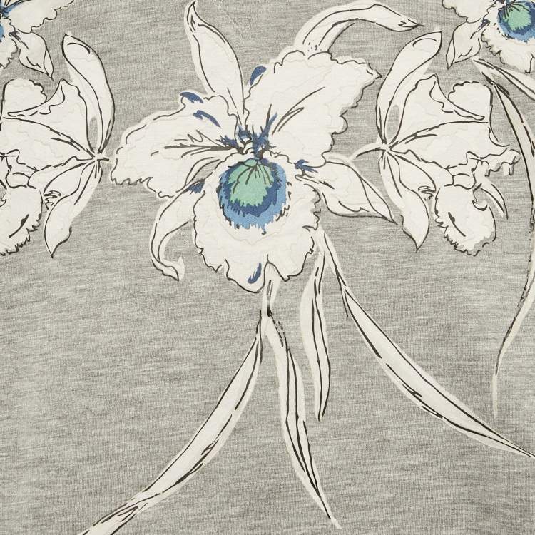 Pre Owned Valentino Grey Floral Print Neoprene Sweatshirt L