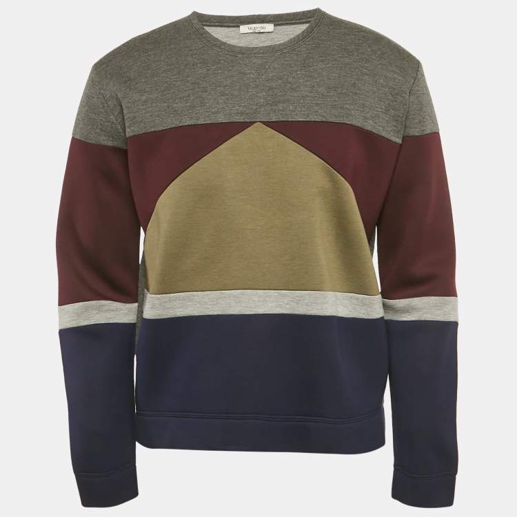 Pre Owned Valentino Multicolor Paneled Neoprene Crewneck Sweatshirt M