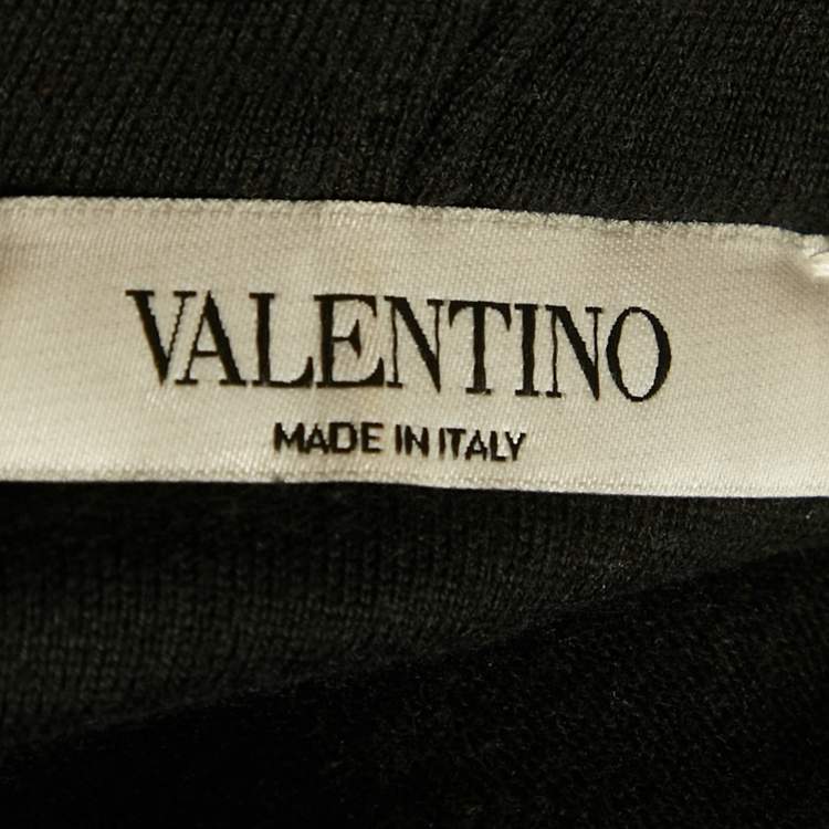 Pre Owned Valentino Black Logo Printed Cotton Knit Hoodie S