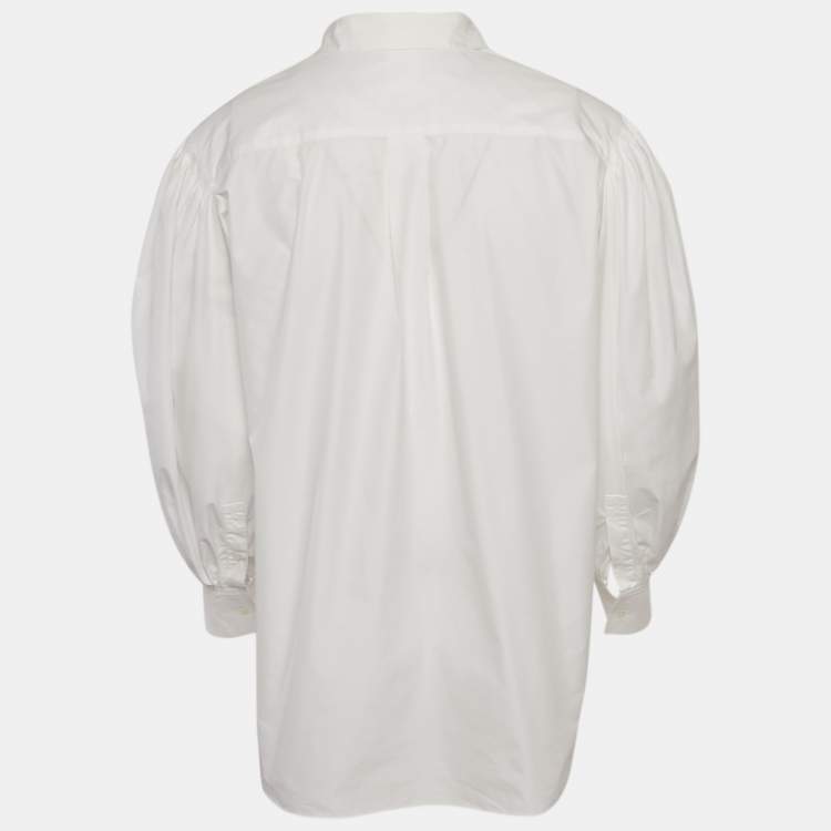 Pre Owned Valentino Le Blanc White Paneled Cotton Puff Sleeve Shirt L