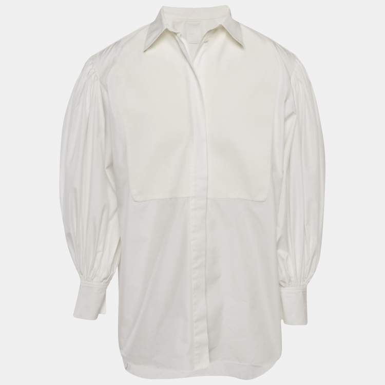 Pre Owned Valentino Le Blanc White Paneled Cotton Puff Sleeve Shirt L
