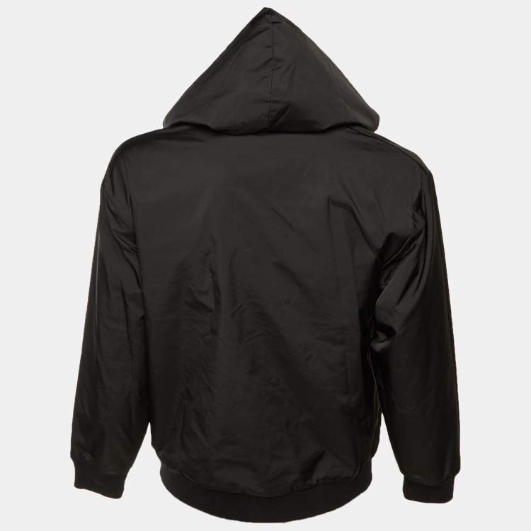 Pre Owned Valentino Black VLT Print Synthetic & Cotton Reversible Hooded Jacket S 