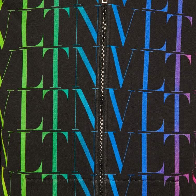 Pre Owned Valentino Black VLT Print Synthetic & Cotton Reversible Hooded Jacket S 