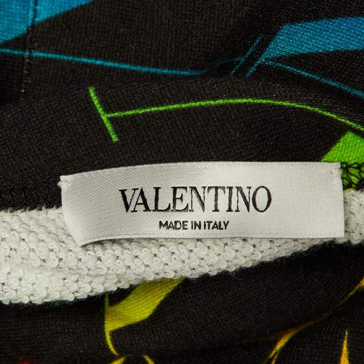 Pre Owned Valentino Black VLT Print Synthetic & Cotton Reversible Hooded Jacket S 