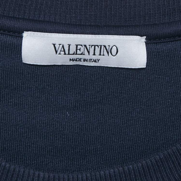 Pre Owned Valentino Blue VLogo Print Cotton Crewneck Sweatshirt L