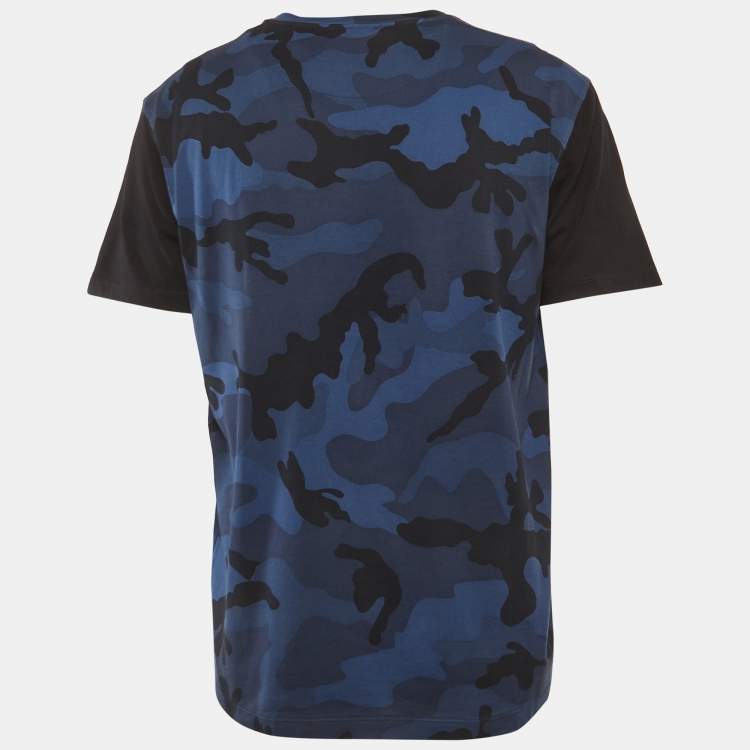 Pre Owned Valentino Blue Camouflage Print Jersey T-Shirt L