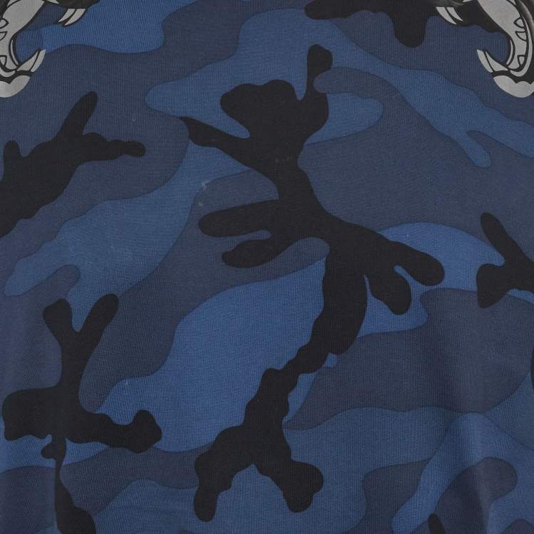 Pre Owned Valentino Blue Camouflage Print Jersey T-Shirt L