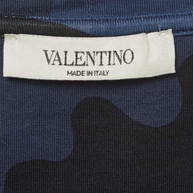 Pre Owned Valentino Blue Camouflage Print Jersey T-Shirt L