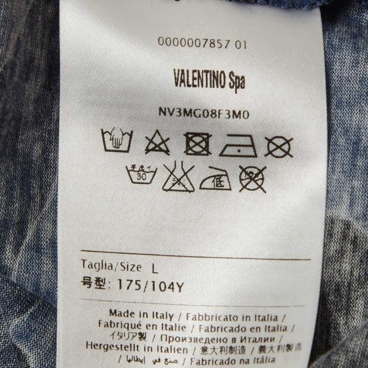 Pre Owned Valentino Blue Camouflage Print Jersey T-Shirt L