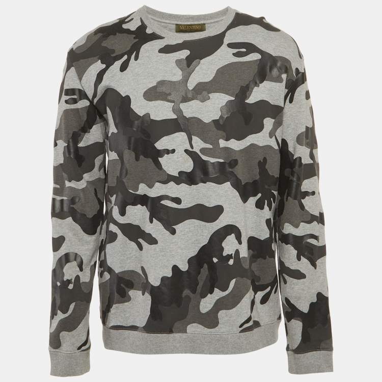Pre Owned Valentino Grey Camouflage Print Cotton Sweatshirt L