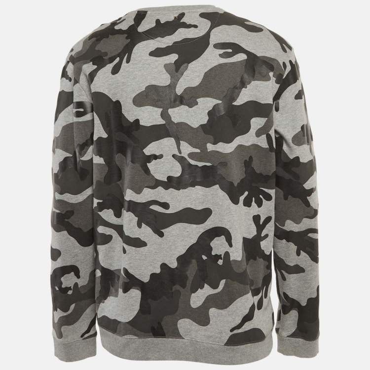 Pre Owned Valentino Grey Camouflage Print Cotton Sweatshirt L