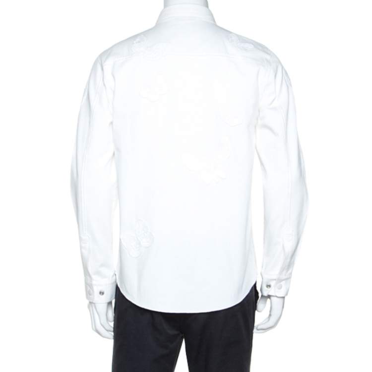 Pre Owned Valentino White Butterfly Applique Denim Jacket L 