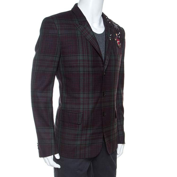 Pre Owned Valentino Bicolor Tartan Plaid Wool Embellished Detail Blazer XL