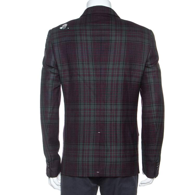 Pre Owned Valentino Bicolor Tartan Plaid Wool Embellished Detail Blazer XL