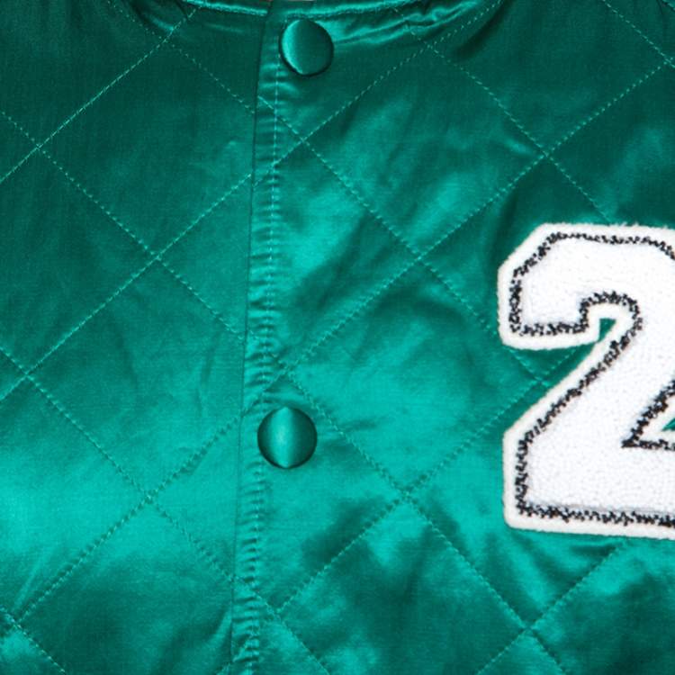Pre Owned Valentino Green Satin Embroidered Logo Bomber Jacket L