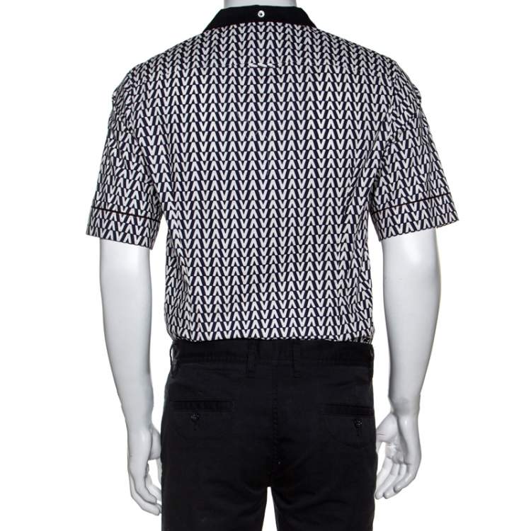 مملوكة مسبقًا Valentino Bicolor Optical V Print Cotton Short Sleeve Shirt M