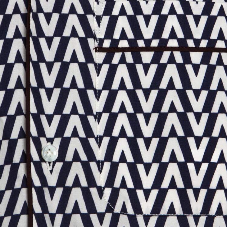 مملوكة مسبقًا Valentino Bicolor Optical V Print Cotton Short Sleeve Shirt M