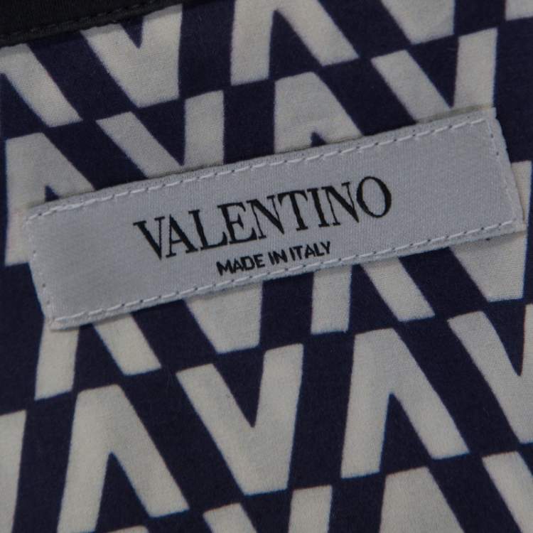 مملوكة مسبقًا Valentino Bicolor Optical V Print Cotton Short Sleeve Shirt M
