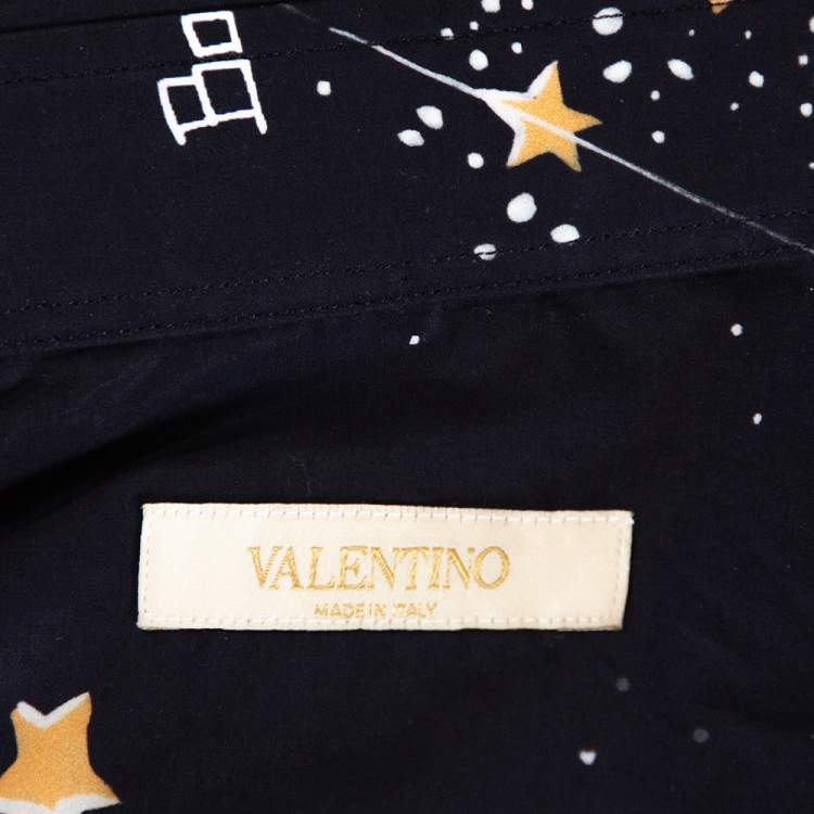 Pre Owned Valentino Navy Blue Cosmo Print Cotton Pocket Detail Shirt XL