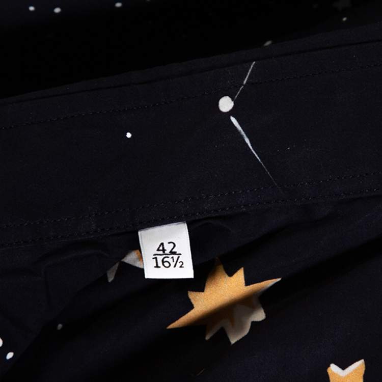 Pre Owned Valentino Navy Blue Cosmo Print Cotton Pocket Detail Shirt XL