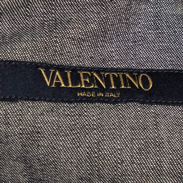 Pre Owned Valentino Indigo Denim Butterfly Embroidered Shirt L 