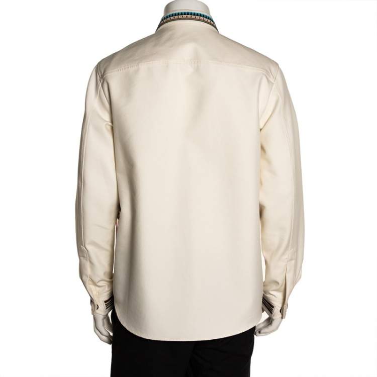 Pre Owned Valentino Cream Cotton Tribal Bead Embellished Utility Jacket XL