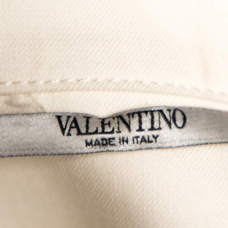 Pre Owned Valentino Cream Cotton Tribal Bead Embellished Utility Jacket XL