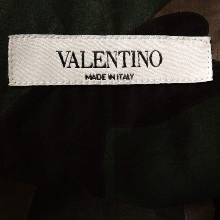 Pre Owned Valentino Green Camouflage Print Cotton Bead Embroidered Shirt XL