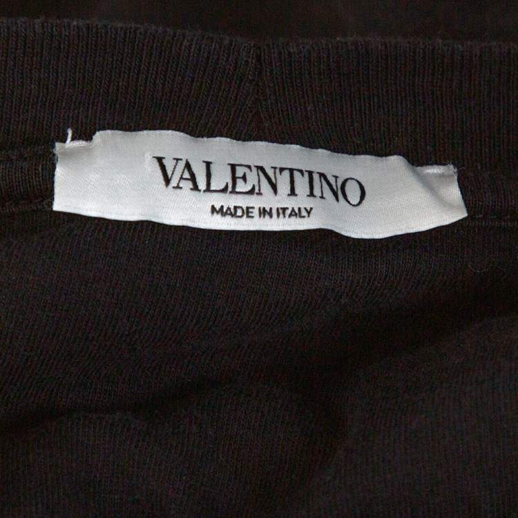 Pre Owned Valentino Black Cotton VLTN Print Crew Neck T Shirt XL