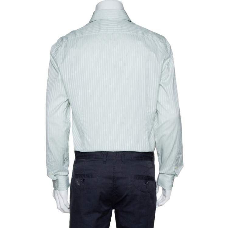 Pre Owned Valentino Pale Green Striped Cotton Long Sleeve Shirt XXL
