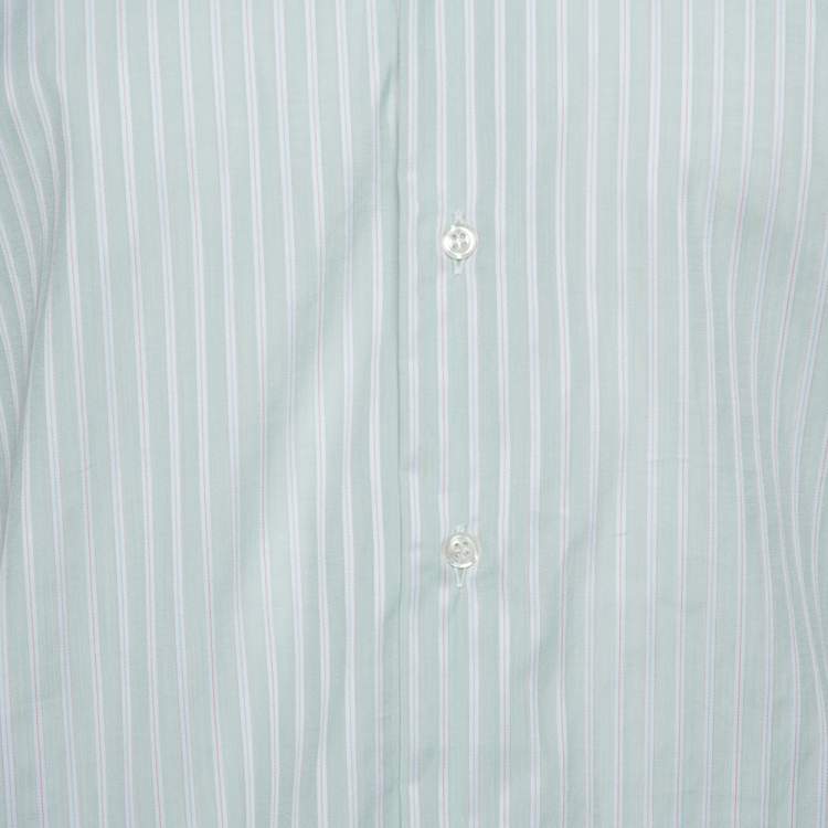 Pre Owned Valentino Pale Green Striped Cotton Long Sleeve Shirt XXL