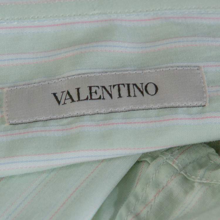 Pre Owned Valentino Pale Green Striped Cotton Long Sleeve Shirt XXL