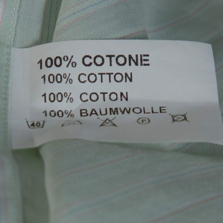 Pre Owned Valentino Pale Green Striped Cotton Long Sleeve Shirt XXL