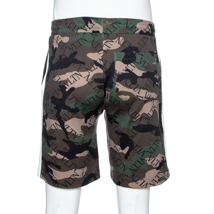 Pre Owned Valentino Green VLTN Camouflage Print Cotton Blend Shorts M