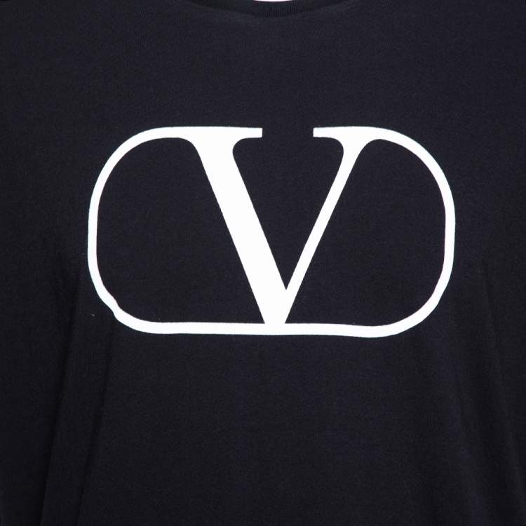 Pre Owned Valentino Black Knit Logo Printed Crewneck T-Shirt L