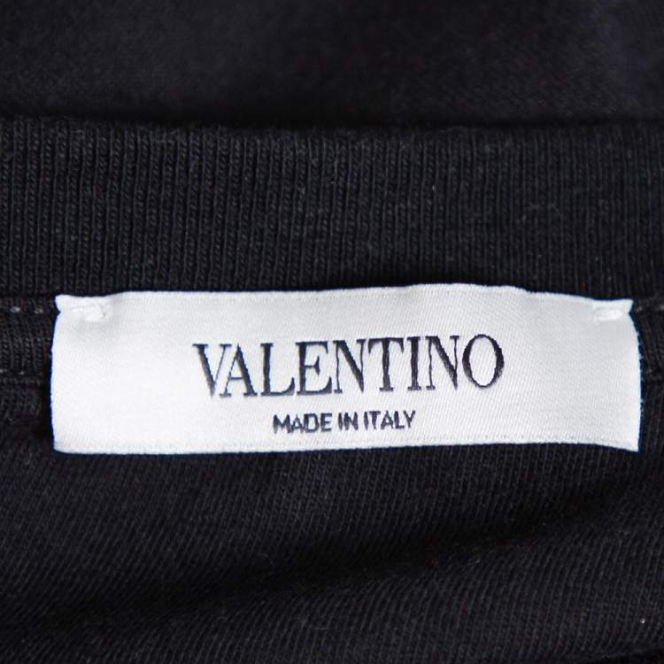 Pre Owned Valentino Black Knit Logo Printed Crewneck T-Shirt L
